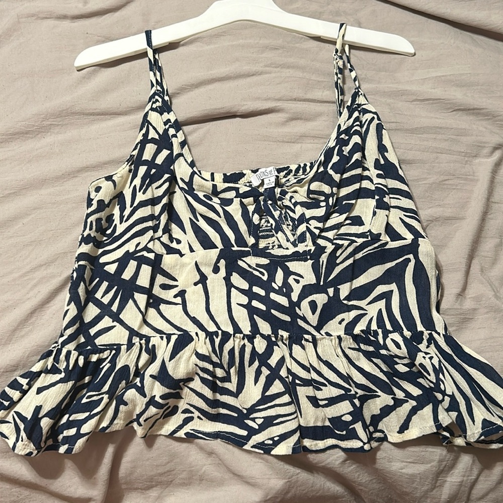 Navy and tan Patrons of Peace tank crop